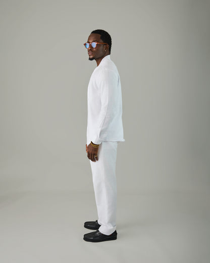 White Linen Vneck Set