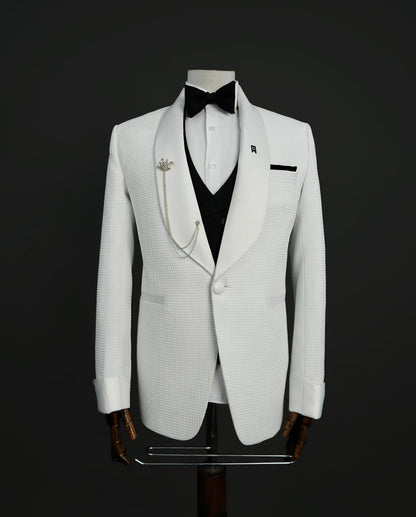 Off white 3pc Shawl Lapel Tuxedo