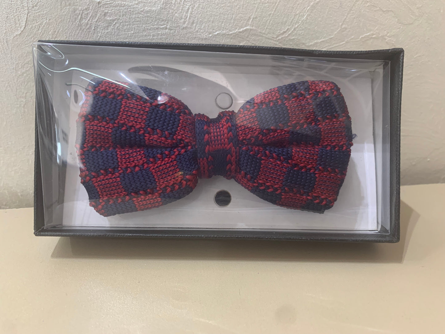 Blue and Wine Knitted Bow tie