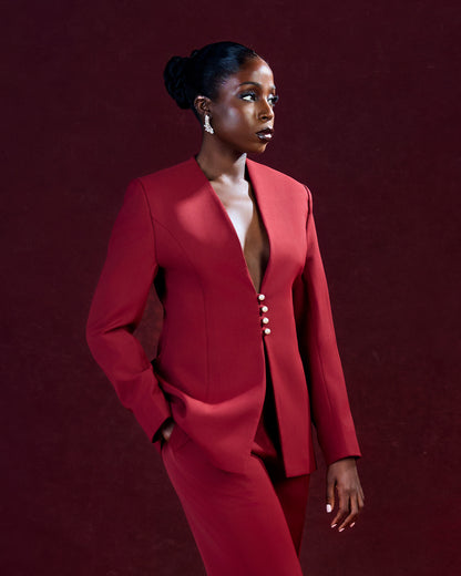 Wine Lapeless Suit