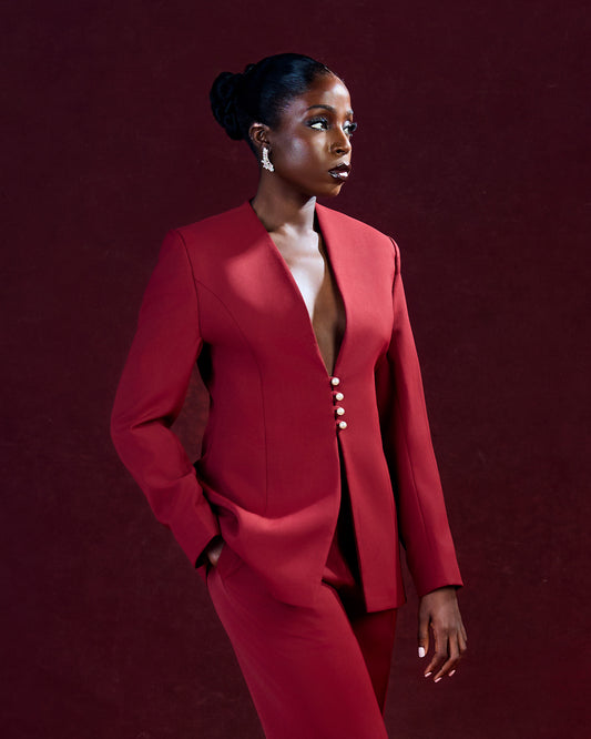Wine Lapeless Suit