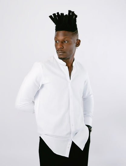 White Oxford Bishop Collar Shirt