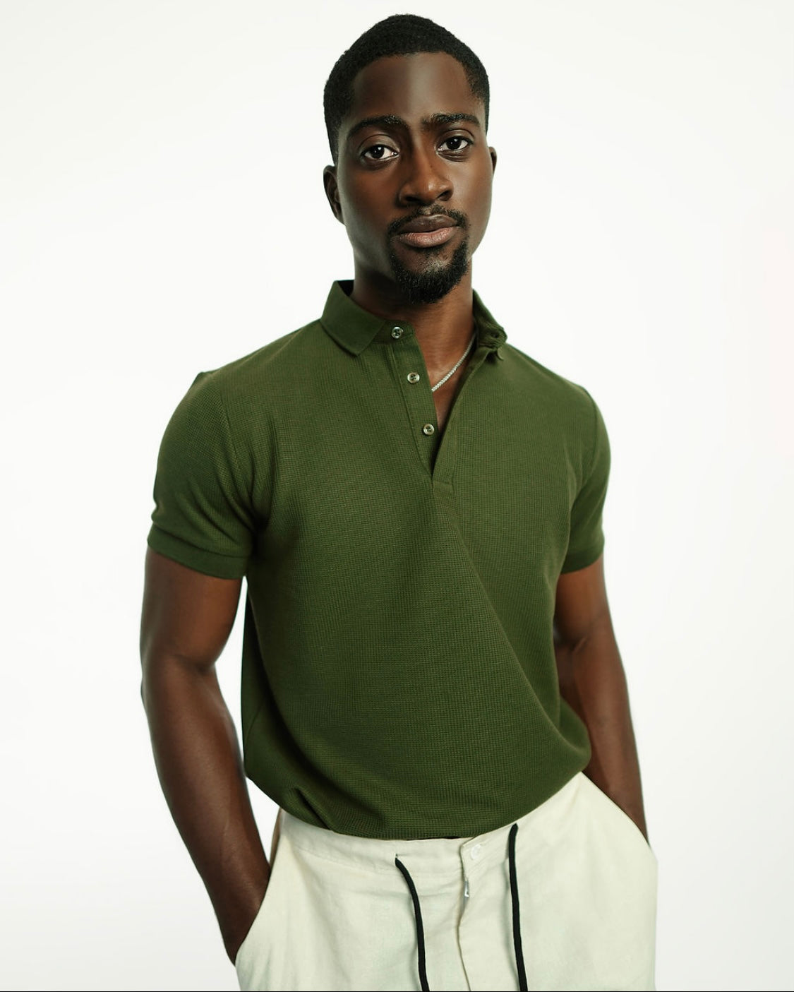 Army Green Knitted Polo Button