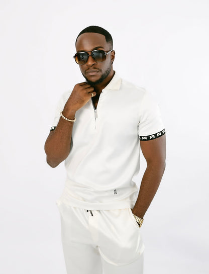Ivory (off white) signature satin 2pc polo set and joggers