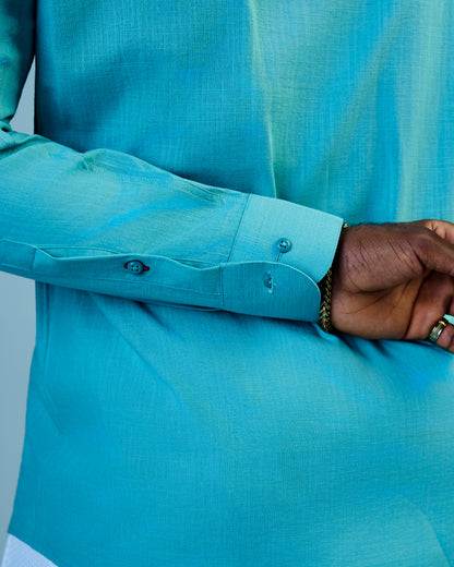 Mint Green Linen Bishop Collar Shirt