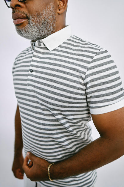 Grey Stripped Knitted Polo