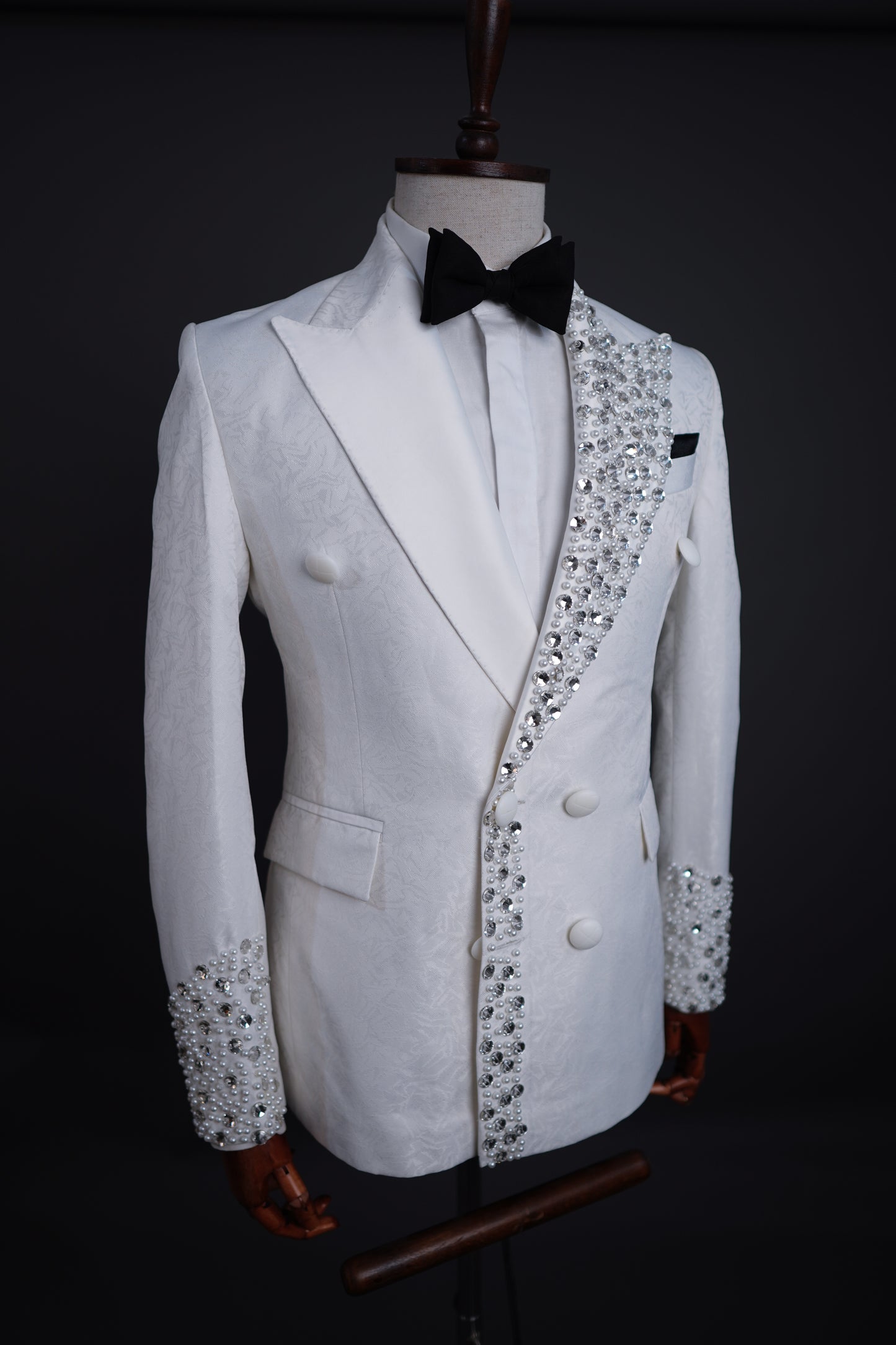 Black Jaquard tuxedo laced with crystal pearl beads