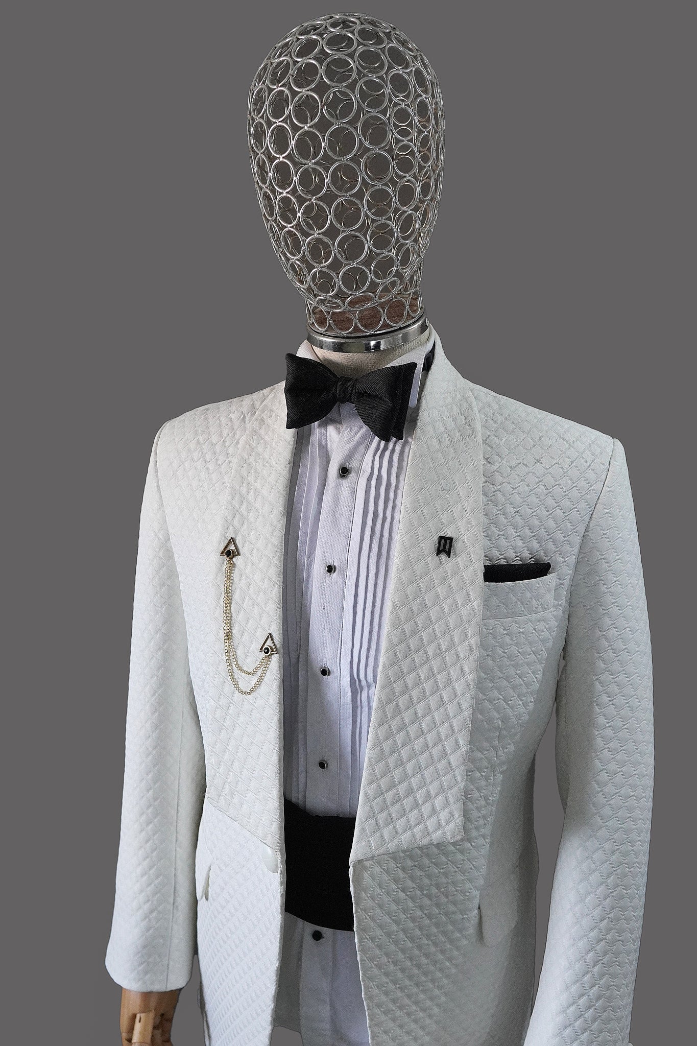 Ivory Square Damask Three Piece Tuxedo