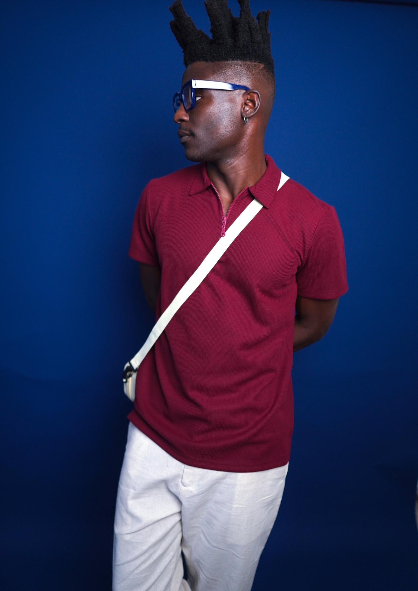Wine Knitted polo with Zip