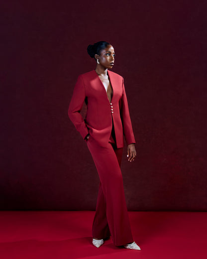Wine Lapeless Suit