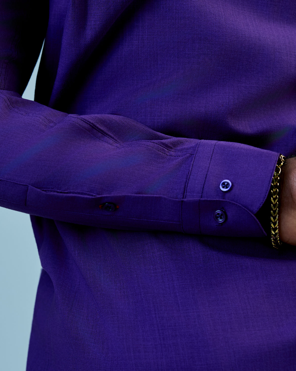 Purple Linen Bishop Collar Shirt
