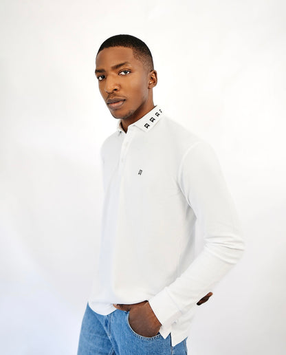 White Signature long sleeve polo