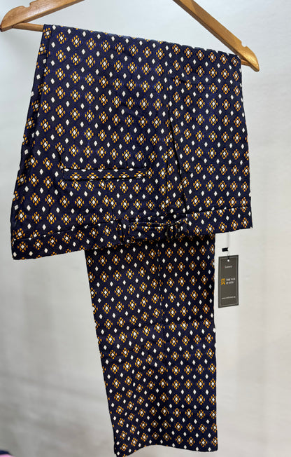 Blue print straight leg pants