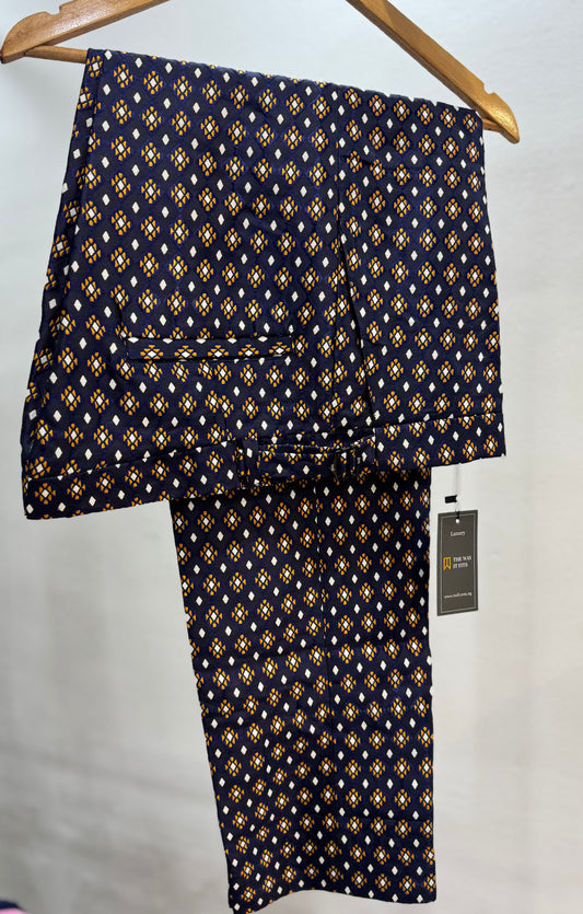 Blue print straight leg pants
