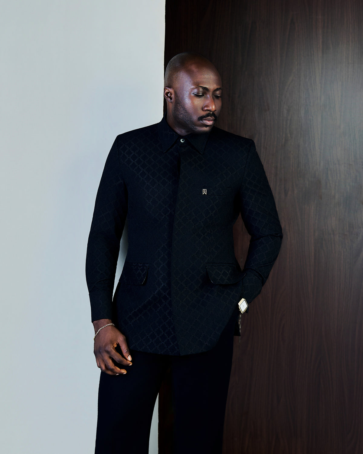 Black Jacquard Safari Suit