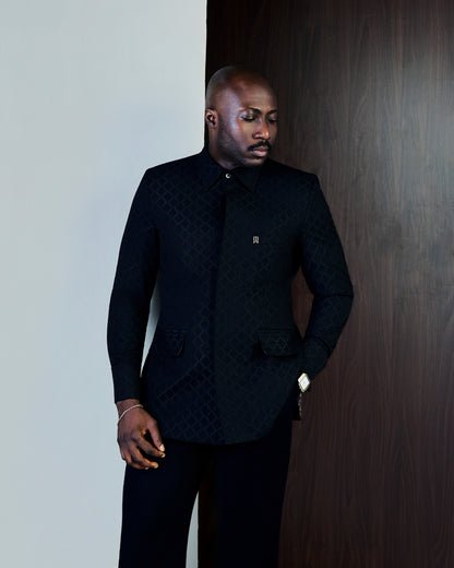 Black Jacquard Safari Suit