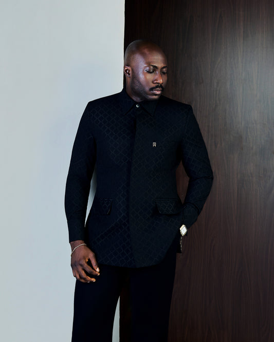 Black Jacquard Safari Suit