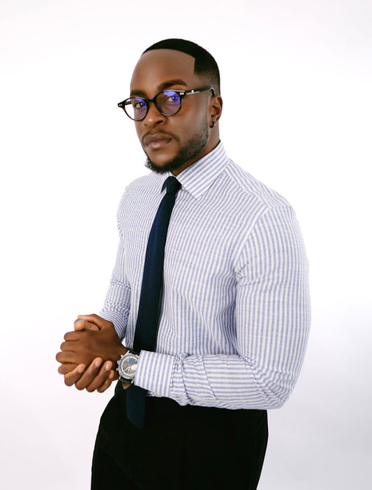 Sky Blue Stripe Linen Collar Shirt