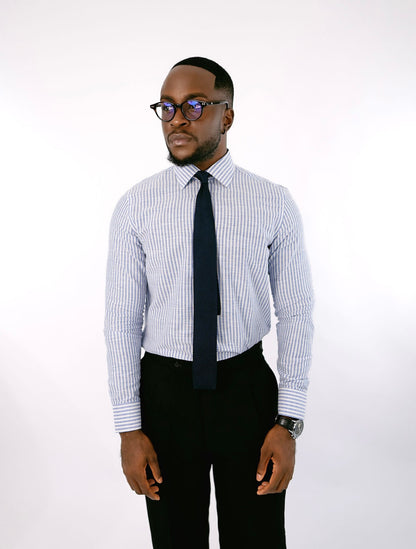 Sky Blue Stripe Linen Collar Shirt