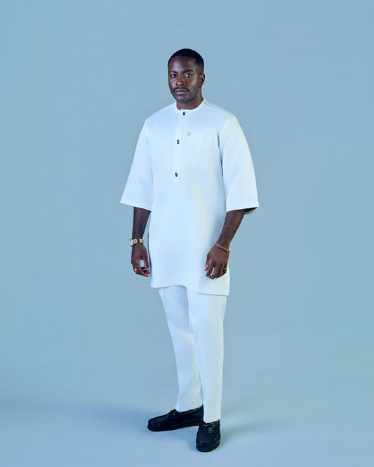 Ivory jacquard 3/4 sleeve kaftan