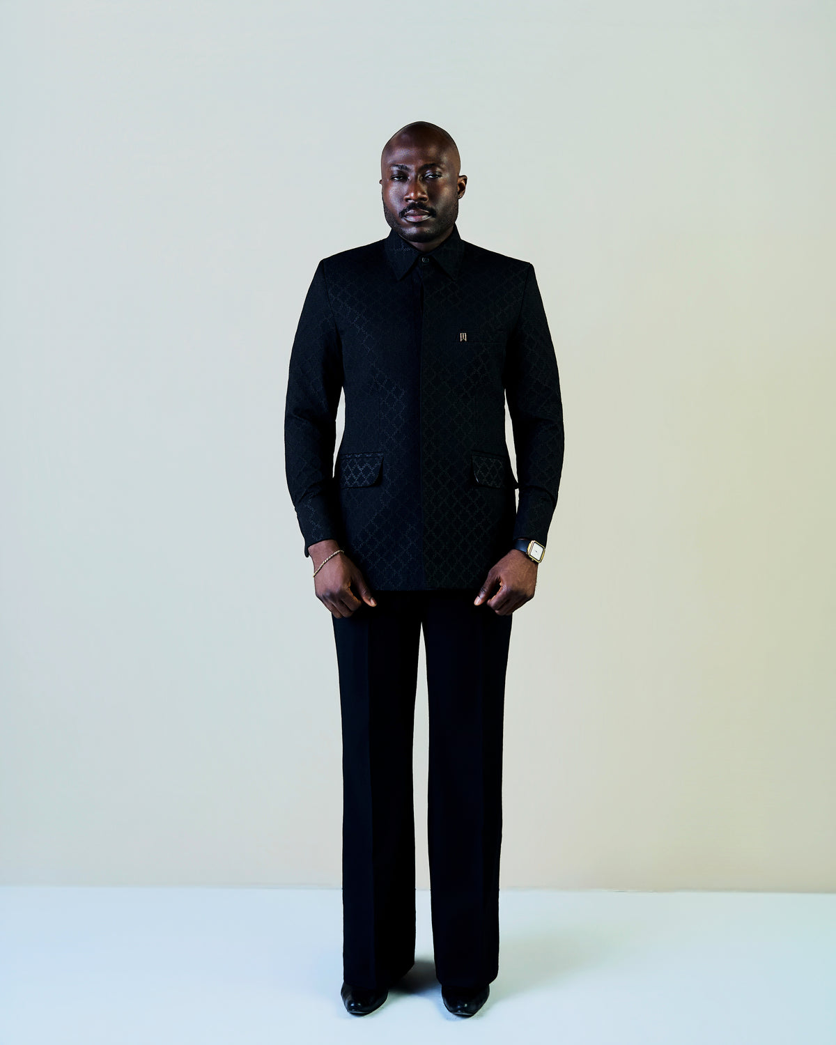 Black Jacquard Safari Suit