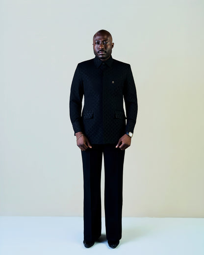 Black Jacquard Safari Suit