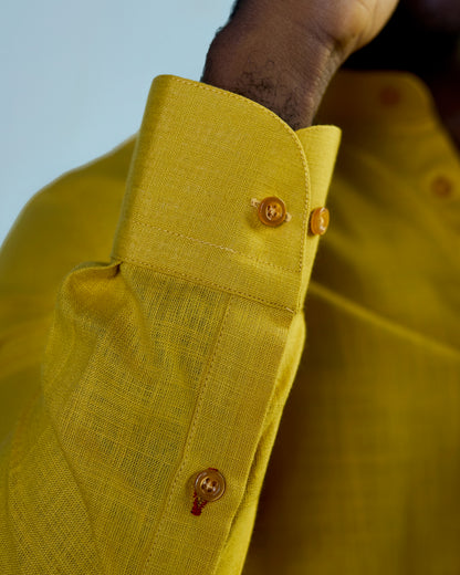Yellow Linen Bishop Collar Shirt