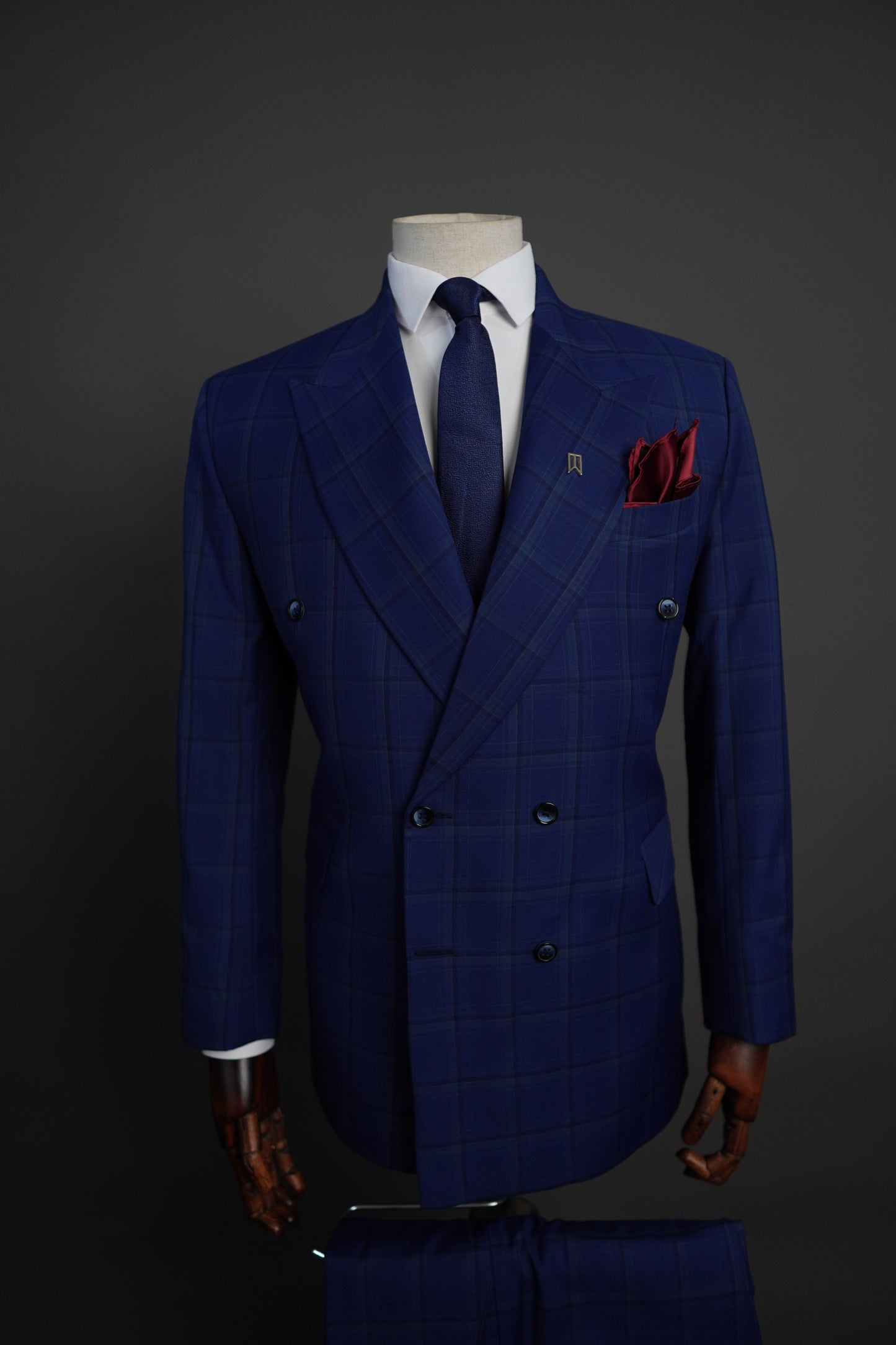 Navy Blue Checkered Corporate Two Piece Suit