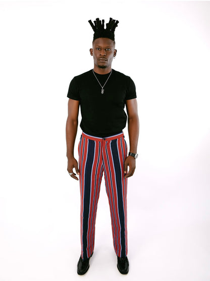 Wine and Blue Stripe Aso Oke  Trouser