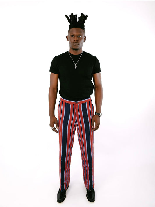 Wine and Blue Stripe Aso Oke  Trouser