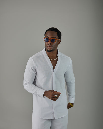 White Linen Vneck Shirt