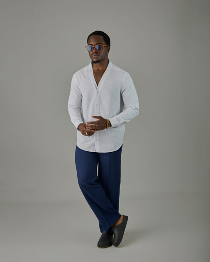 White Linen Vneck Shirt