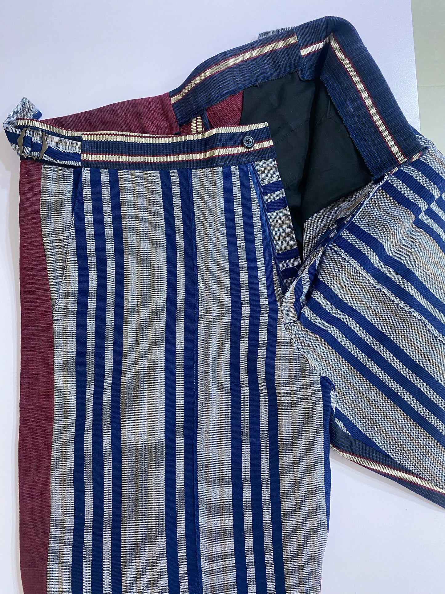 Wine and Blue Stripe Aso Oke  Trouser