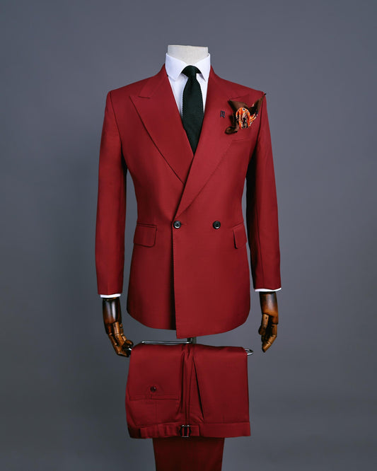 A Wine Red Double Breasted Two Piece Suit