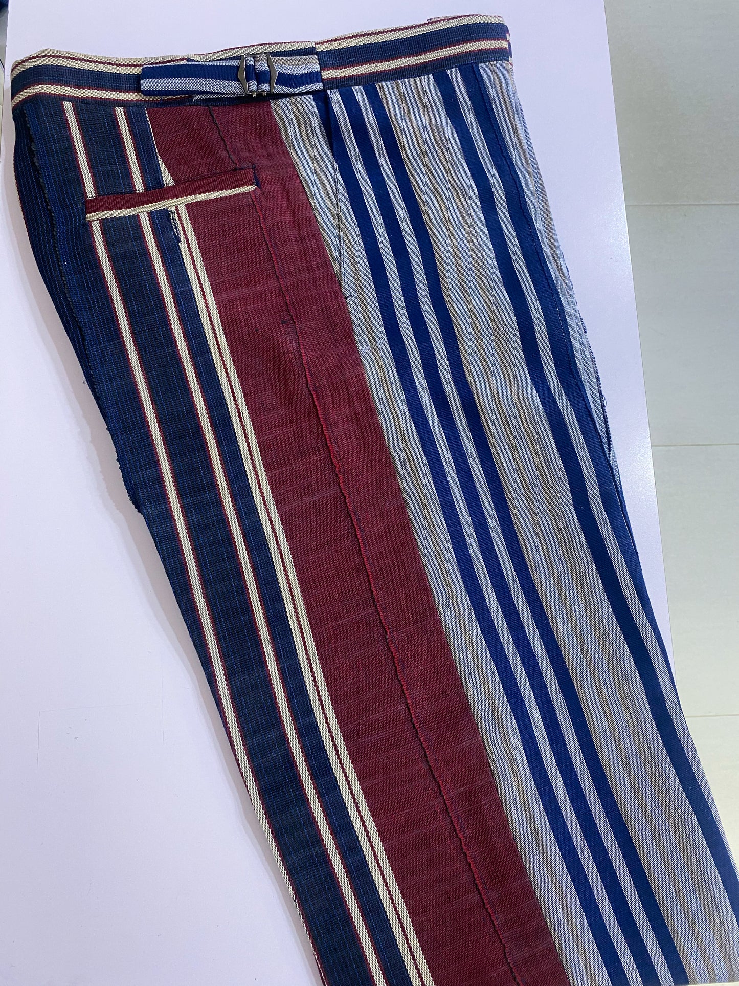 Wine and Blue Stripe Aso Oke  Trouser