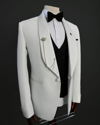 Off white 3pc Shawl Lapel Tuxedo