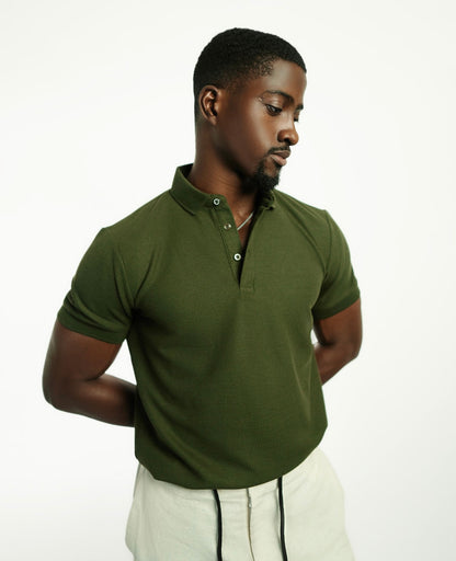 Army Green Knitted Polo Button