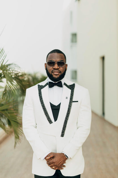 Ivory Strapped Embelished Tuxedo
