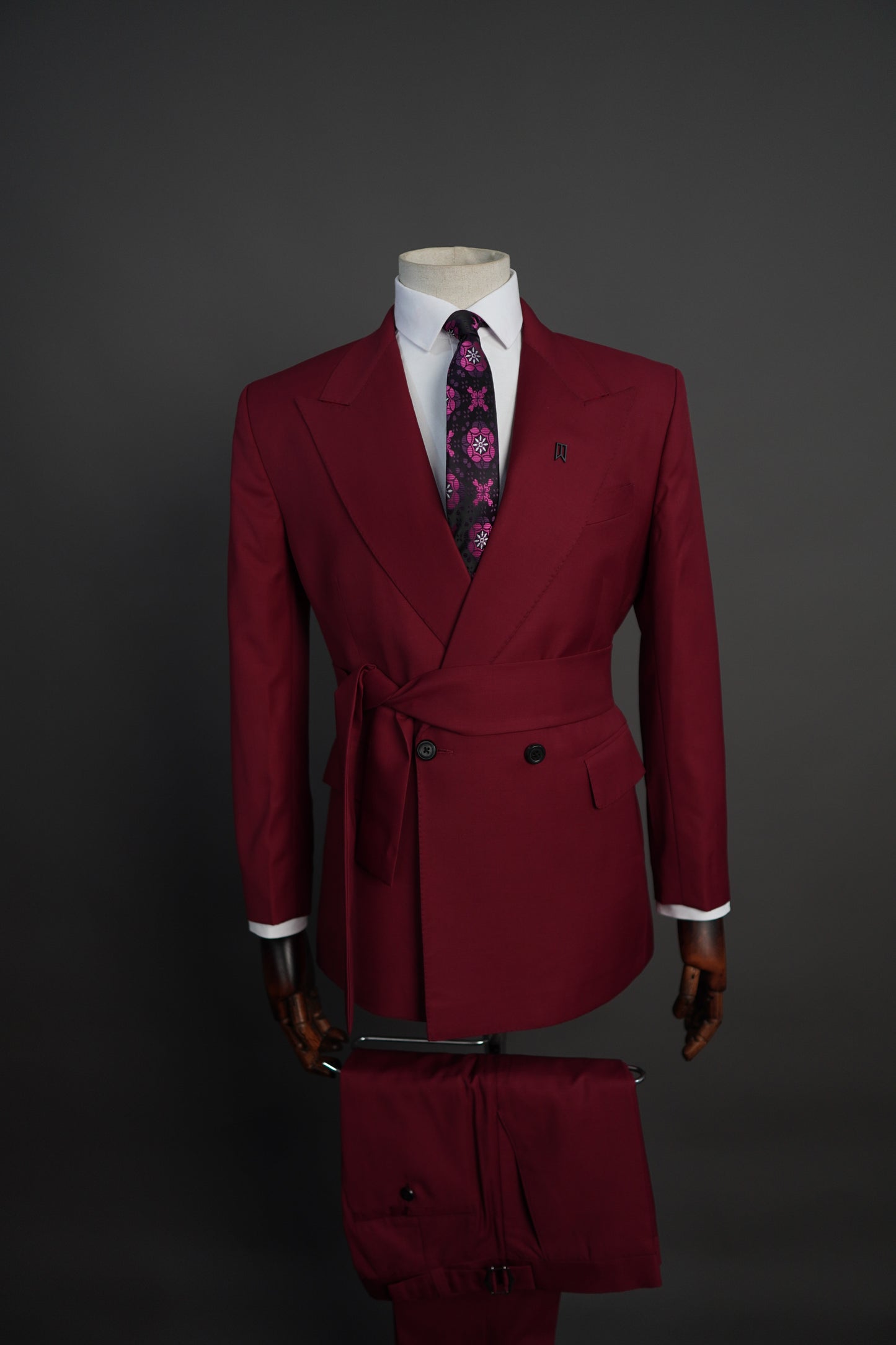 A Wine Red Double Breasted Two Piece Suit