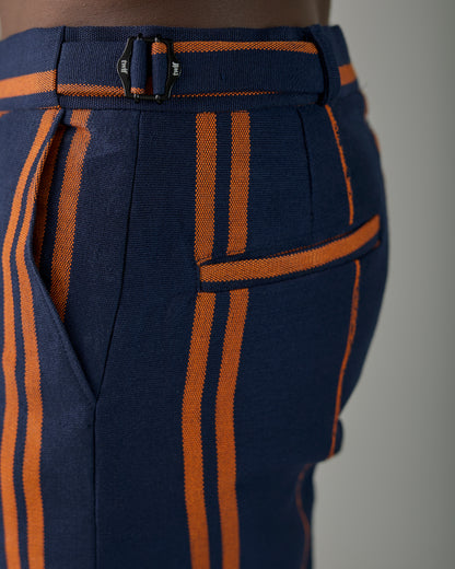 Navy blue and orange stripe Aso Oke pant
