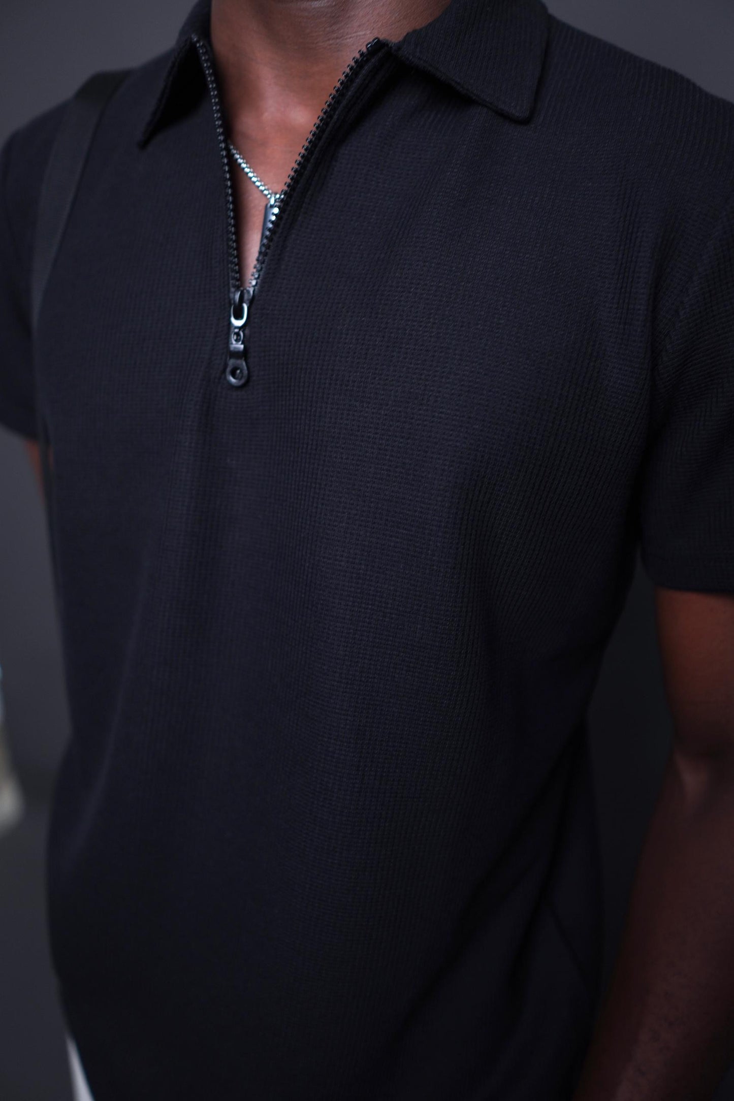 Black Zipper knitted polo