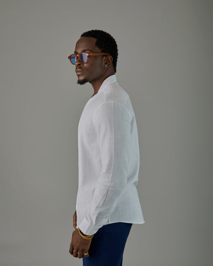White Linen Vneck Shirt