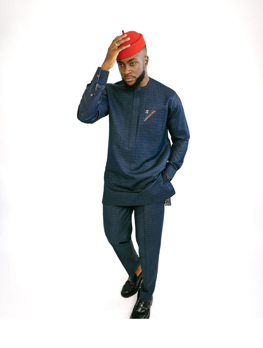 Blue Black Brocade Kaftan (RTW)