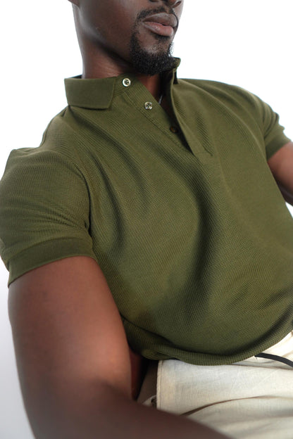 Army Green Knitted Polo Button