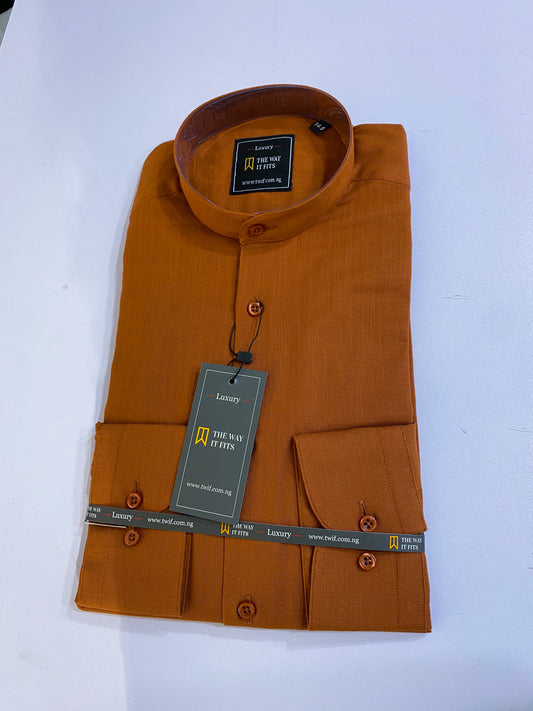 Burnt Orange Linen Bishop Collar Shirt