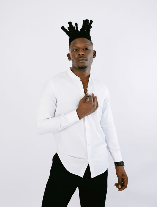 White Oxford Bishop Collar Shirt