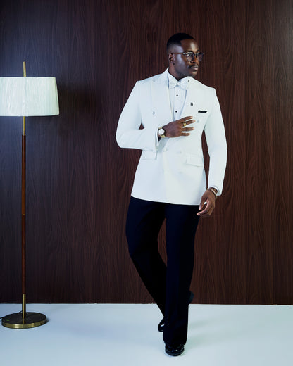 Ivory Double Breasted Peak Lapel Tuxedo Suit
