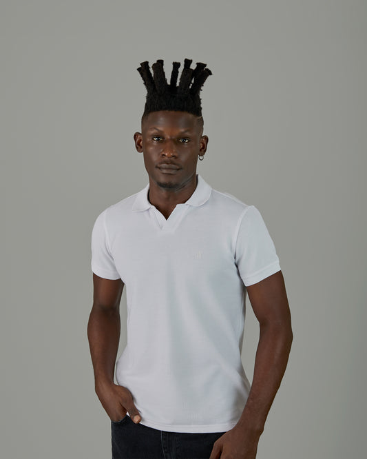 White knitted Vneck Polo Shirt