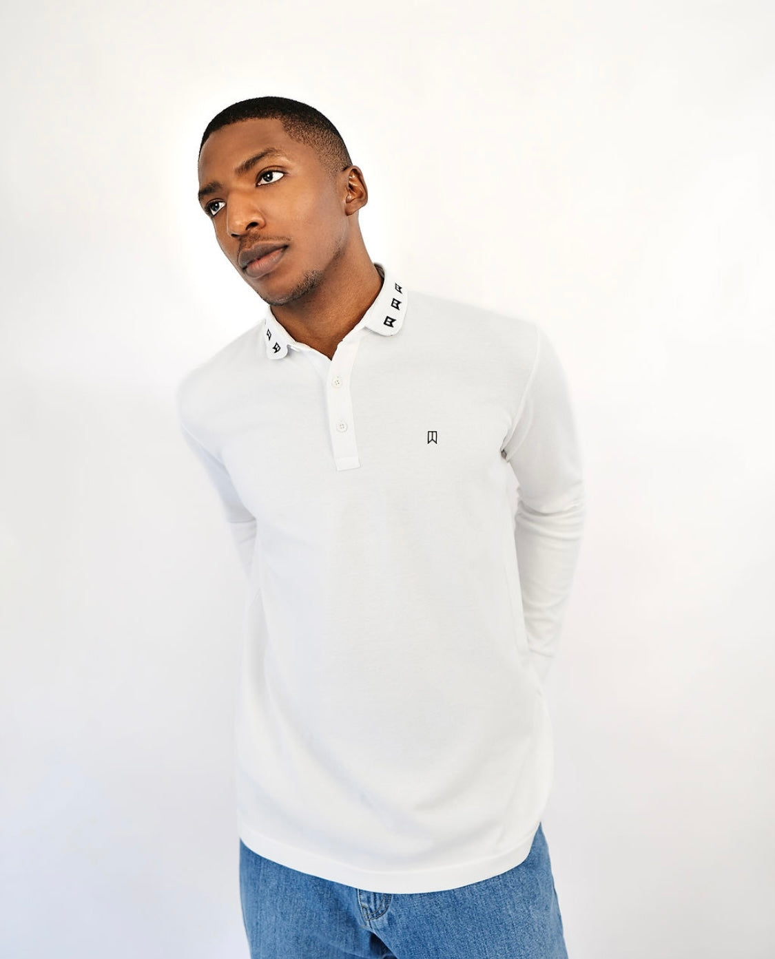 White Signature long sleeve polo