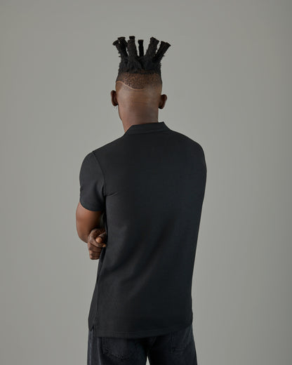 Black knitted vneck polo shirt